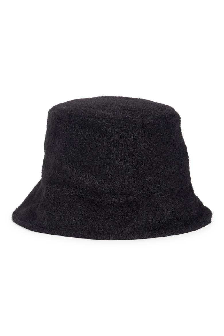Faux Fur Bucket Hat, Alternate, color, BLACK