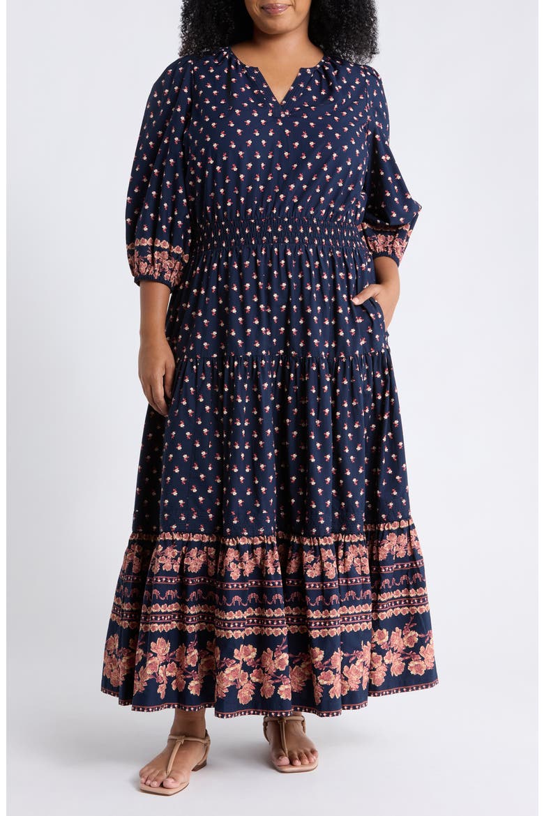 Floral Cotton Maxi Dress, Main, color, NAVY ROSE MIXED