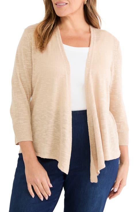Slub Knit Linen Blend 4-Way Cardigan (Plus)