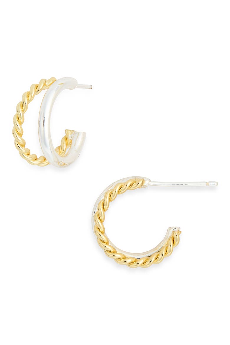 Two-Tone Twisted Double Hoop Earrings, Main, color, GOLD/ SILVER