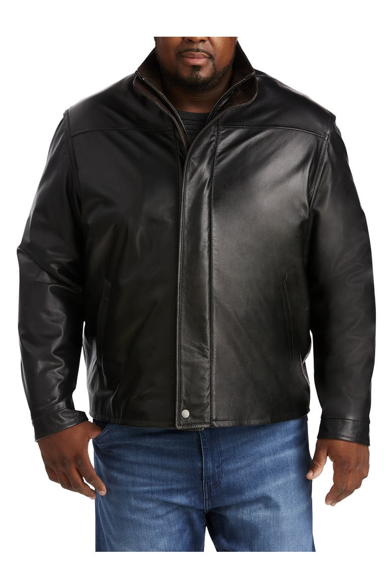 Big & Tall Double-Collar Butterskin Leather Jacket, Alternate, color, NOIR/RUSTIC