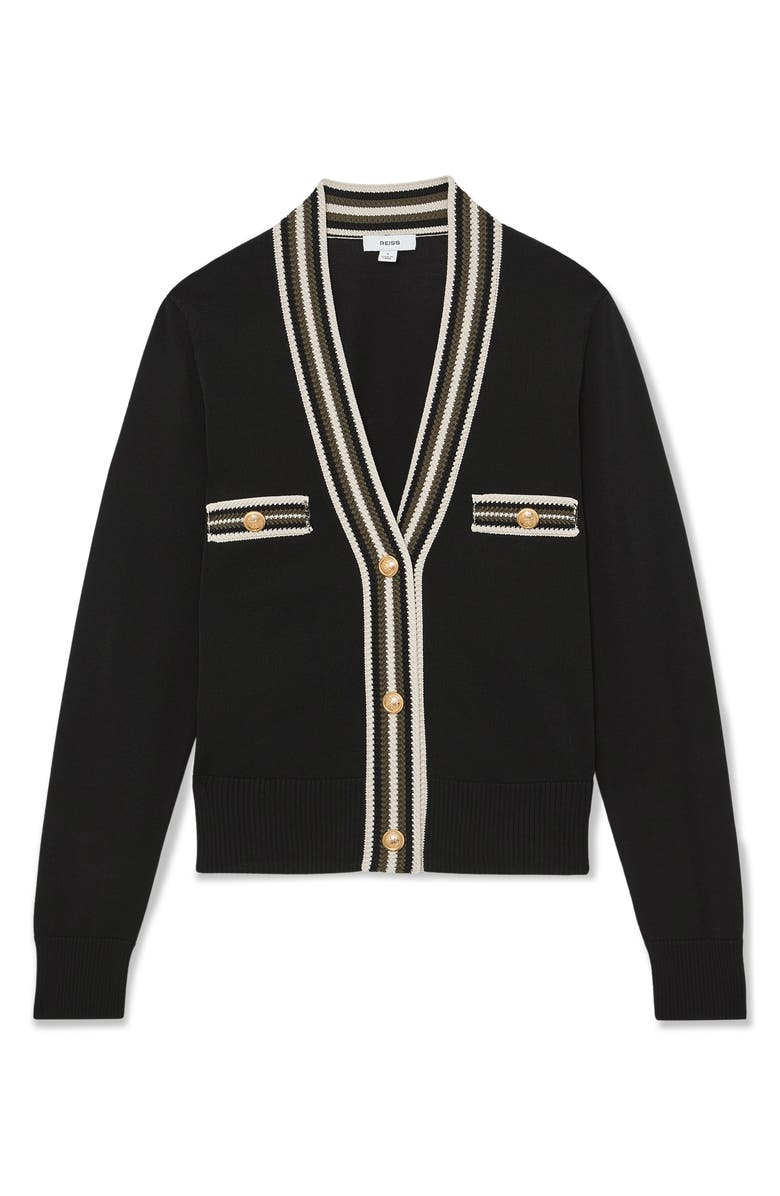 Reiss Danni Embroidered Cardigan, Alternate, color, Black/ Khaki Gre