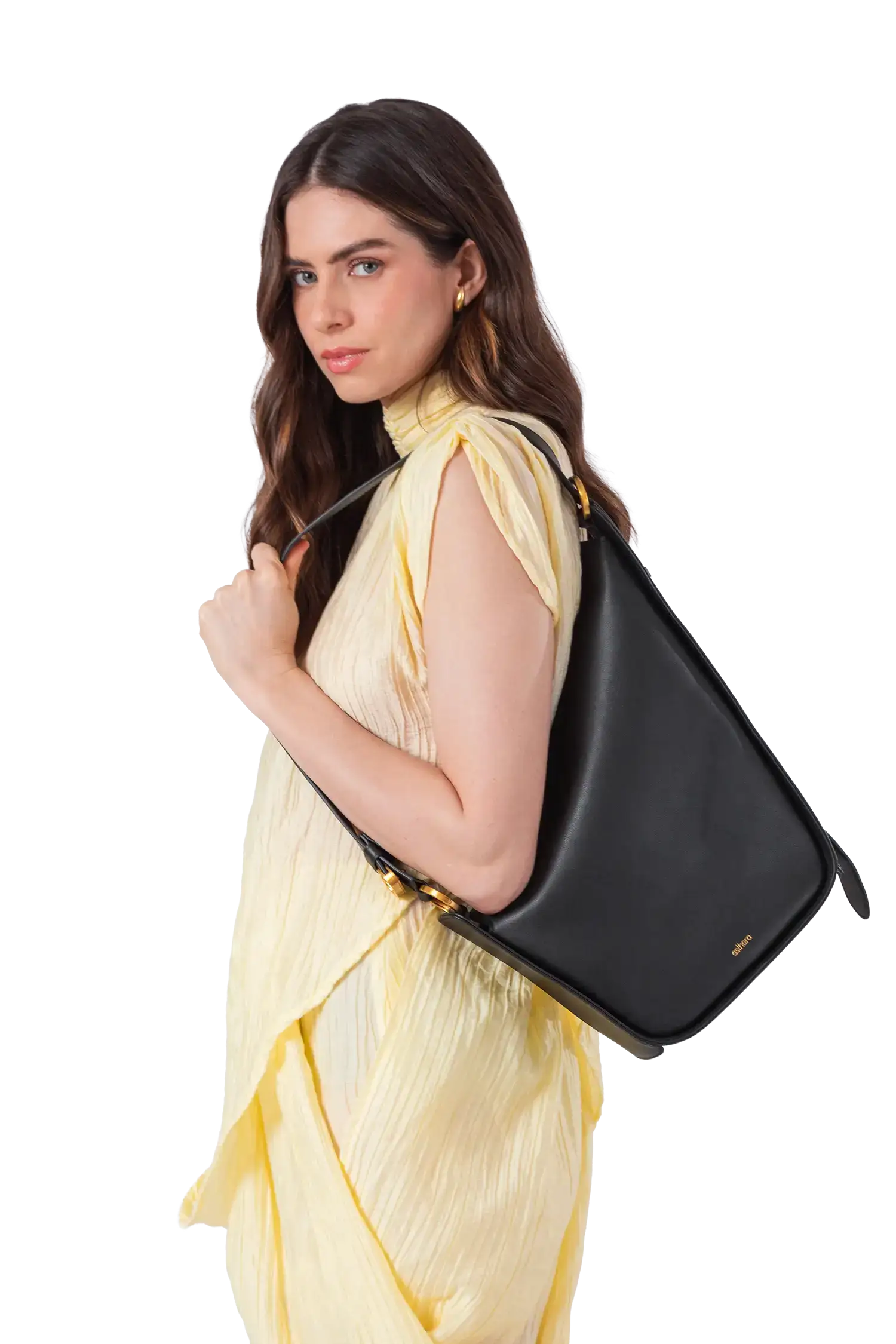 Esthera 10AM Leather Belted Strap Bag, Alternate, color, Black