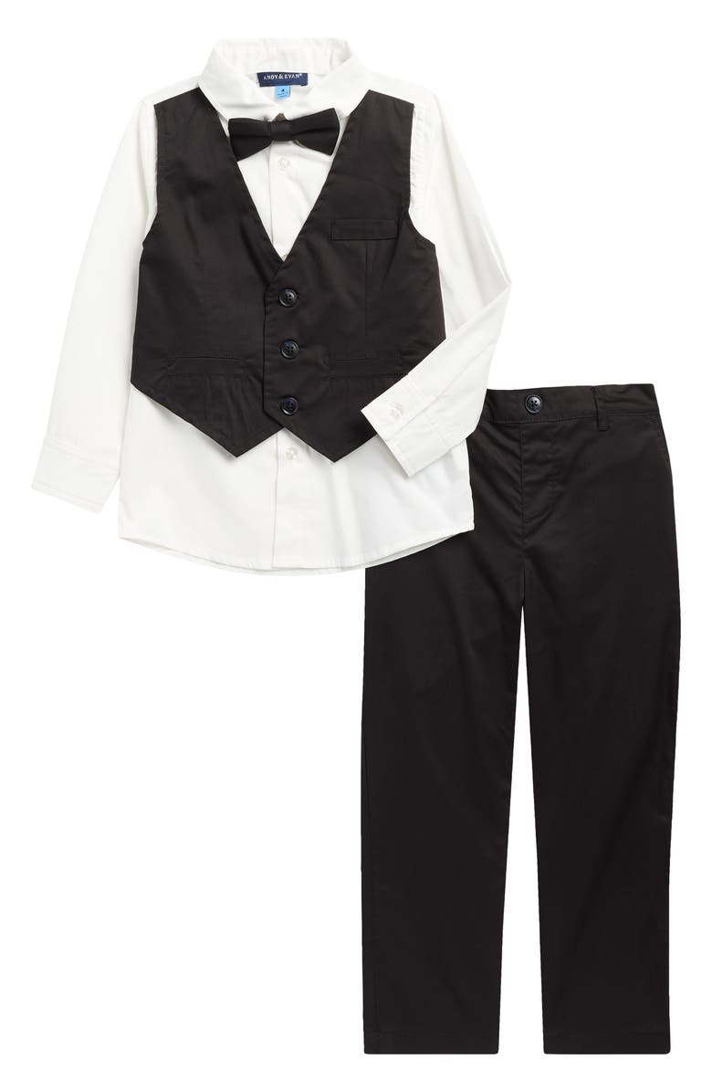 Andy & Evan Kids' Heather Poplin Button-Up Shirt, Vest, Bow Tie & Pants Set, Main, color, Black