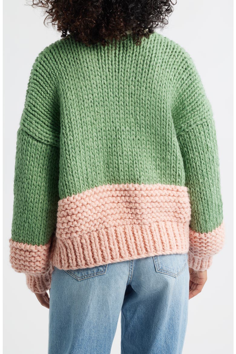 Colorblock Chunky Cardigan, Alternate, color, GREEN