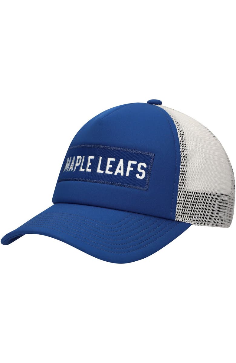 adidas Men's adidas Blue/White Toronto Maple Leafs Team Plate Trucker Snapback Hat, Main, color, 