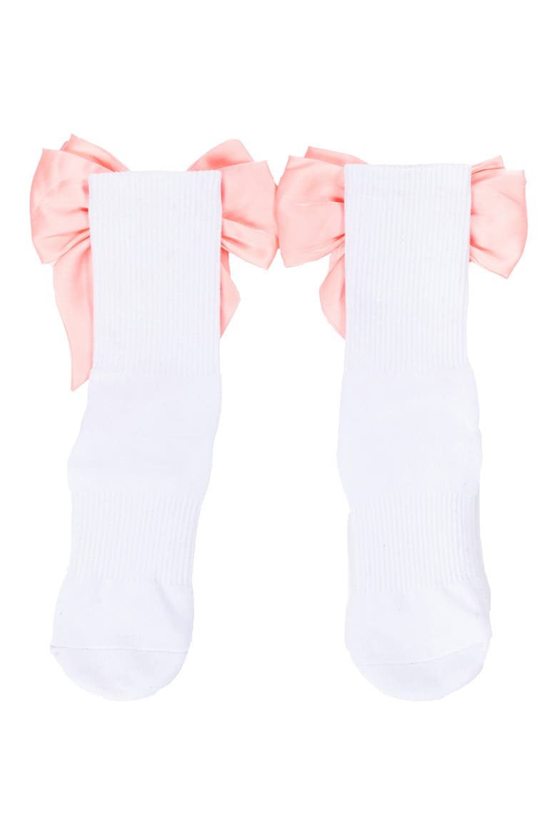 Anna Bow No-Slip Grip Crew Socks, Alternate, color, WHITE/PINK