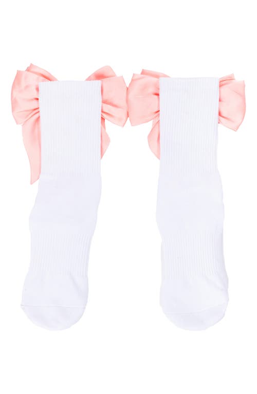 Arebesk Anna Bow No-slip Grip Crew Socks In White