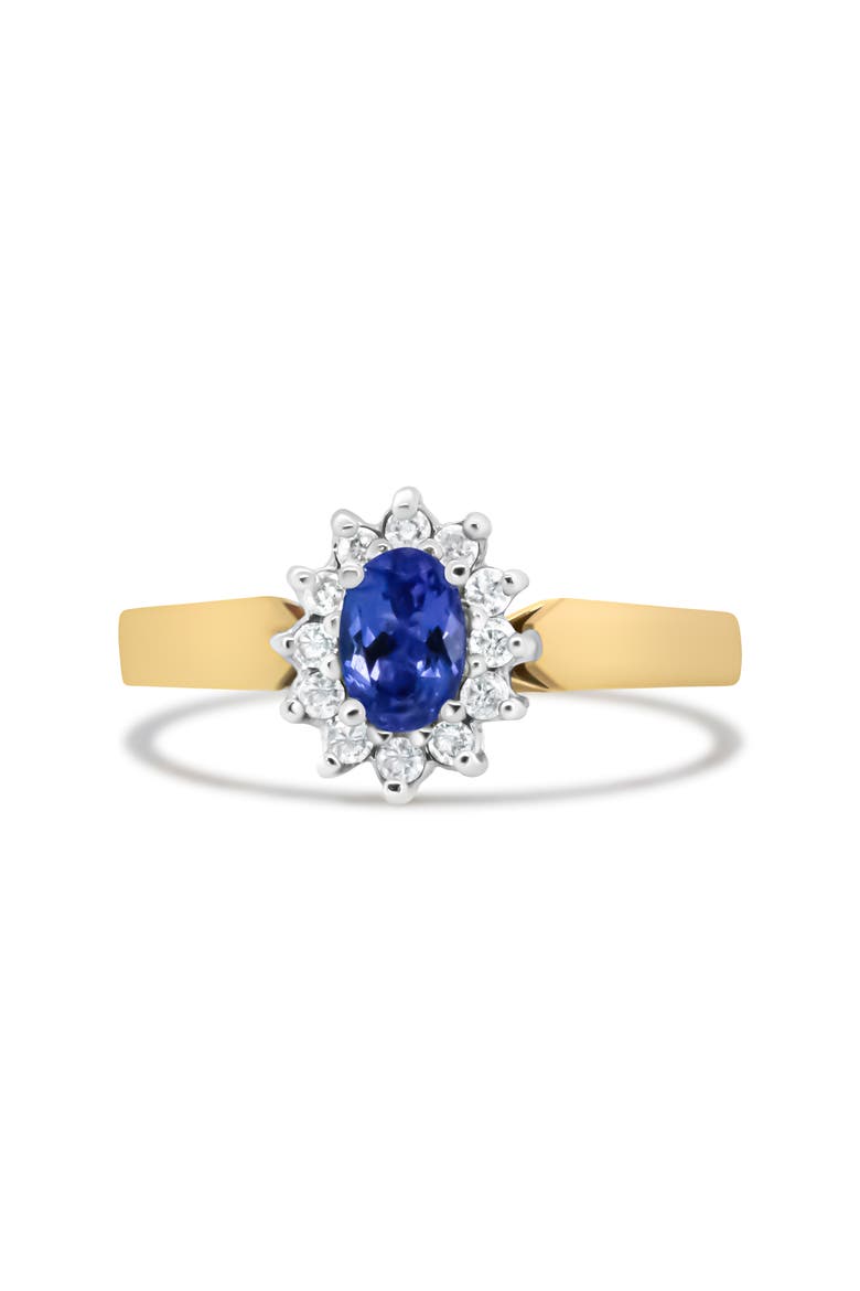 14K Gold 1/5 Cttw Diamond & Blue Tanzanite Halo Ring, Main, color, Yellow