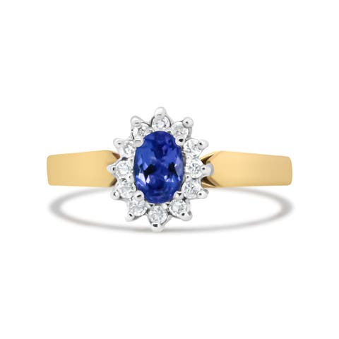 14K Gold 1/5 Cttw Diamond & Blue Tanzanite Halo Ring