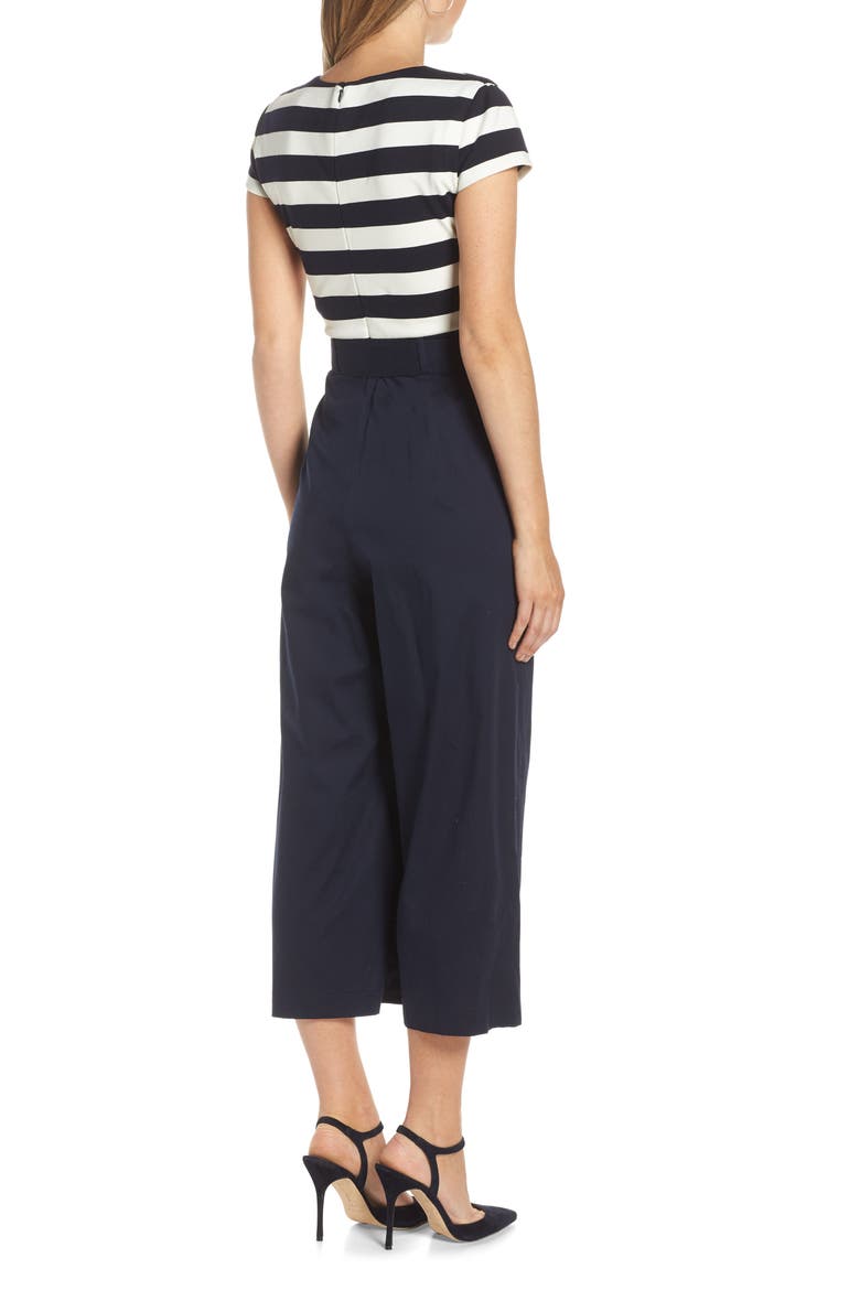 Stripe Ponte Crop Jumpsuit, Alternate, color, BLUE WHITE STRIPE