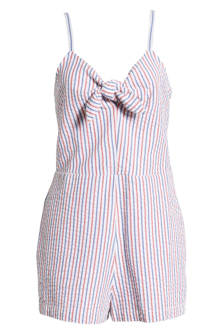 Firework Seersucker Tie Front Romper, Alternate, color, LIGHTHOUSE RED