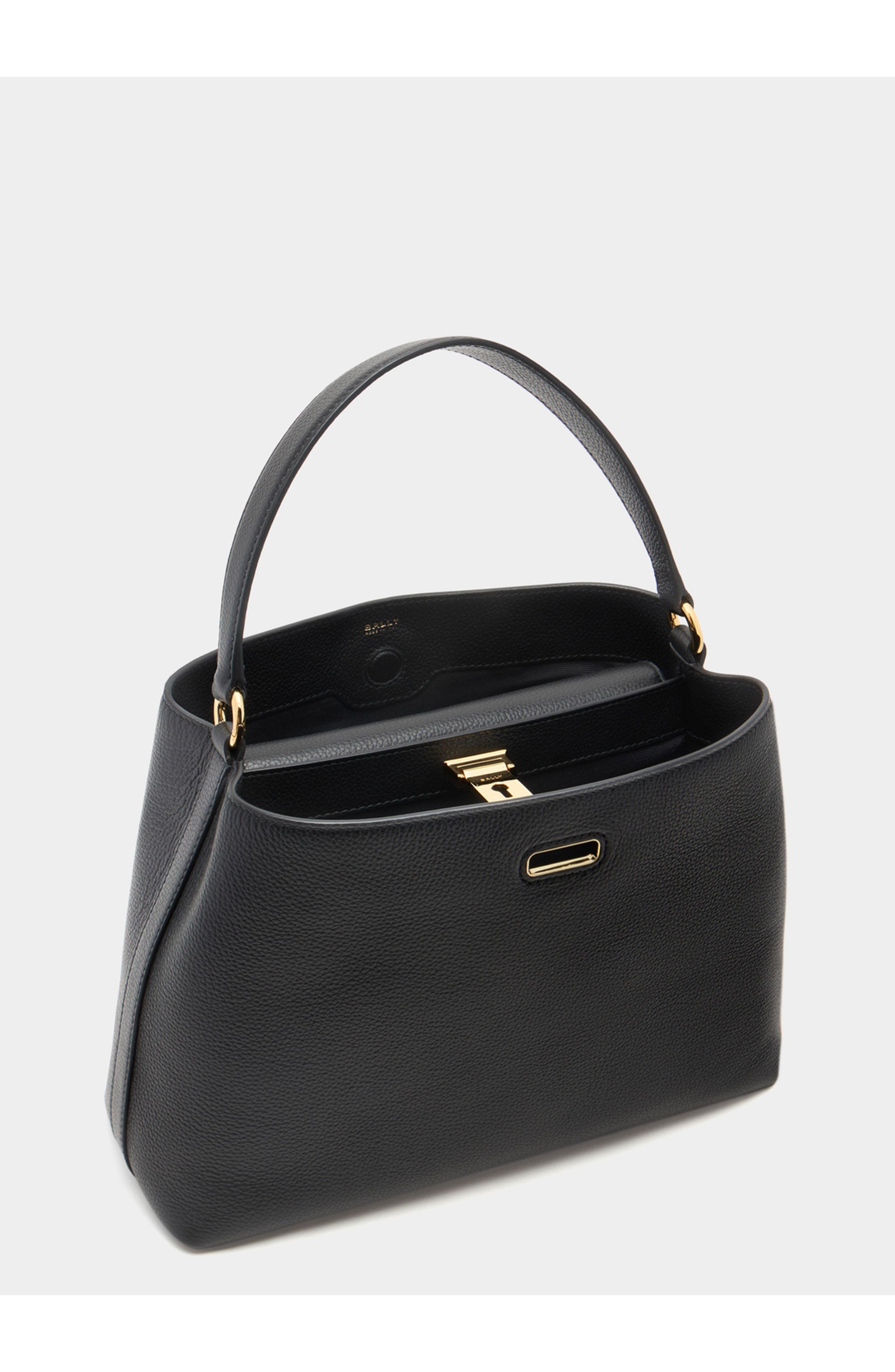 Bally Lock Me Top Handle Bag in Grained Leather, Alternate, color, 