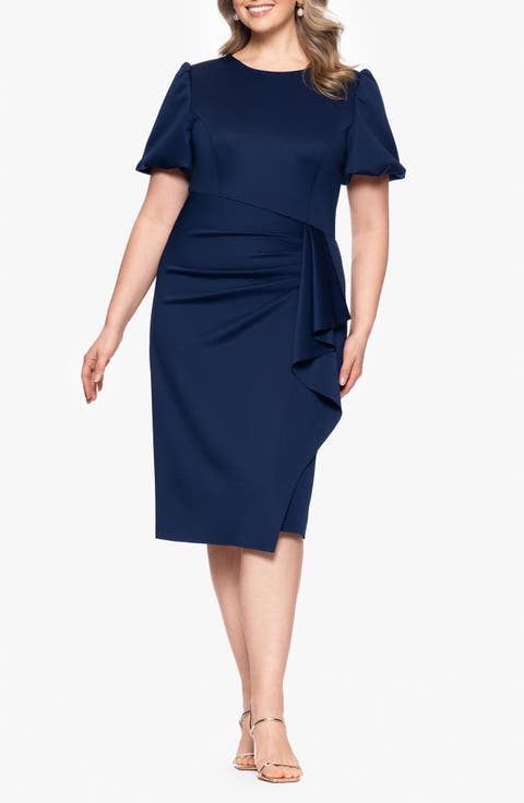 Ruffle Scuba Knit Cocktail Dress (Plus)