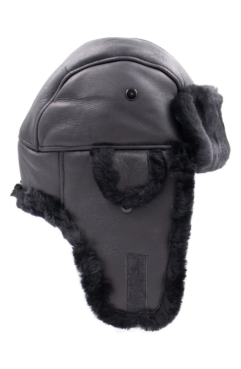 SURELL Genuine Shearling Trim Trooper Hat, Alternate, color, Black/Black