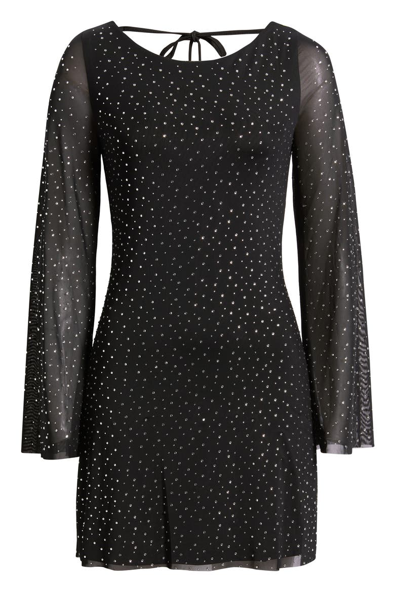 Embellished Bell Sleeve Mesh Minidress, Alternate, color, BLACK