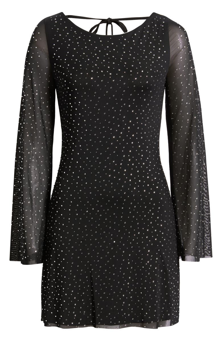 Jump Apparel Embellished Bell Sleeve Mesh Minidress, Alternate, color, Black