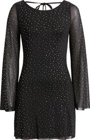 Jump Apparel Embellished Bell Sleeve Mesh Minidress