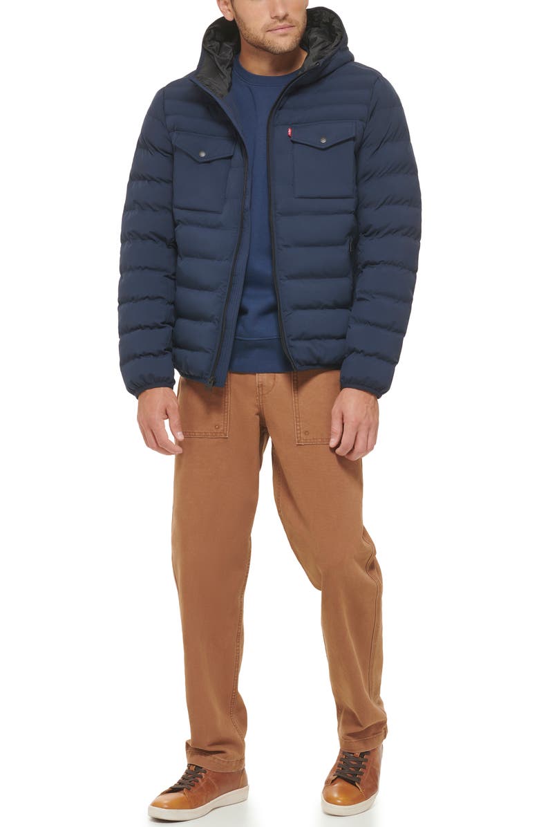 Levi's Stretch Hooded Puffer Jacket, Alternate, color, Navy