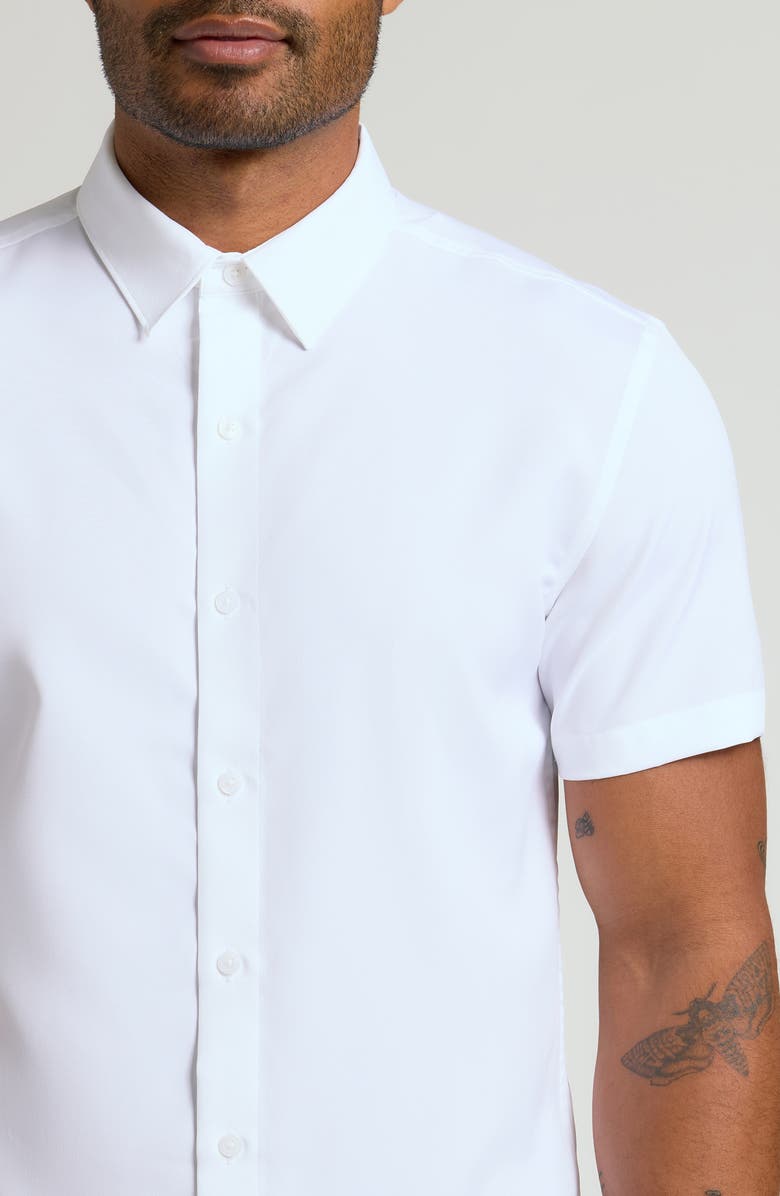 True Classic Slim Fit 4-Way Performance Stretch Short Sleeve Button-Up Shirt, Alternate, color, White