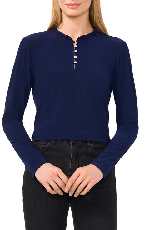 Ruffle Trim Knit Henley