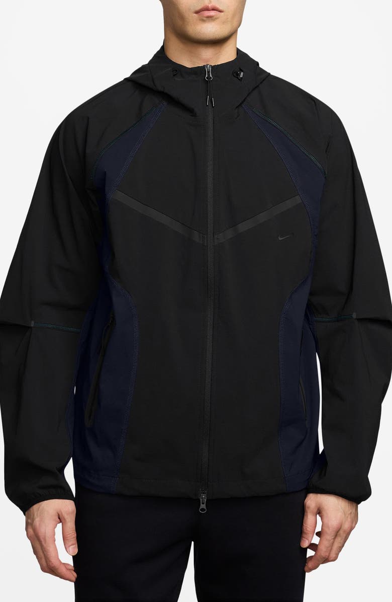 Nike Tech Dri-FIT Woven Oversize Hooded Stretch Nylon Zip Jacket, Main, color, Black/ Obsidian