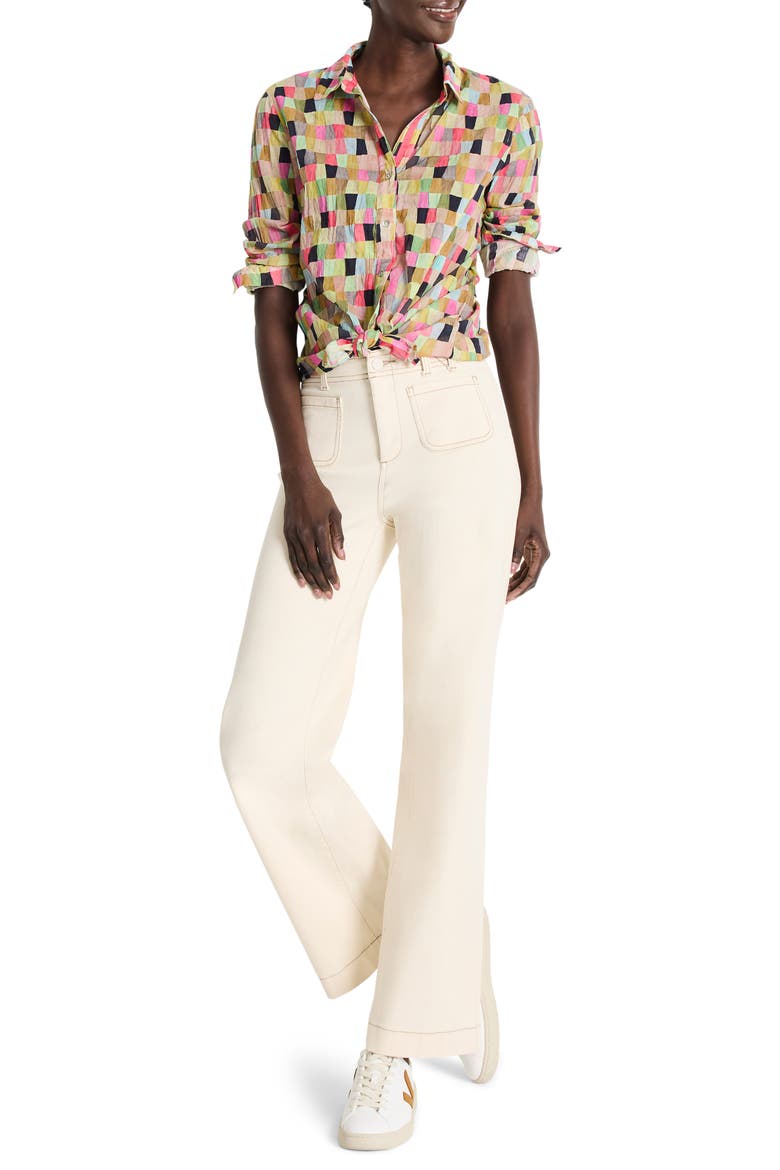 Colorfield Crinkle Button-Up Shirt, Alternate, color, GREEN MULTI