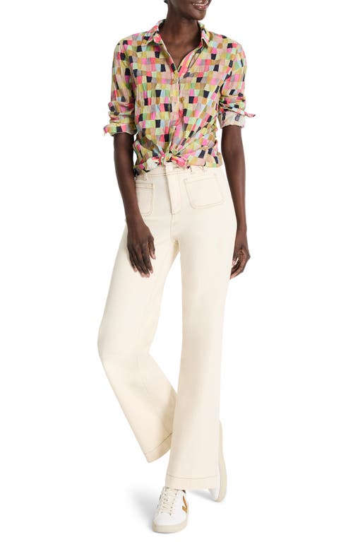 Shop Nic + Zoe Nic+zoe Colorfield Crinkle Button-up Shirt In Green Multi