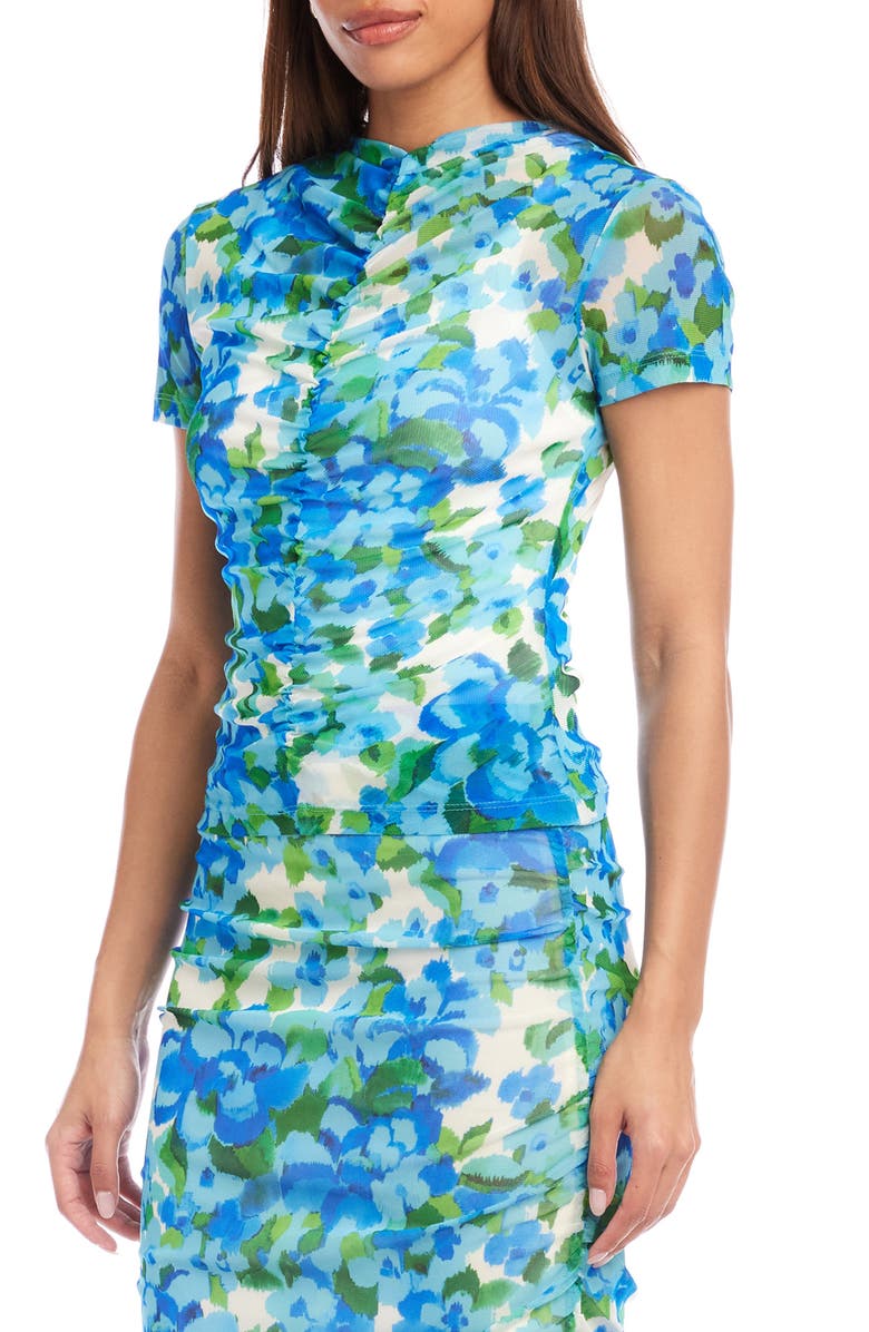 FIFTEEN TWENTY Sabrina Floral Ruched Mesh Top, Alternate, color,