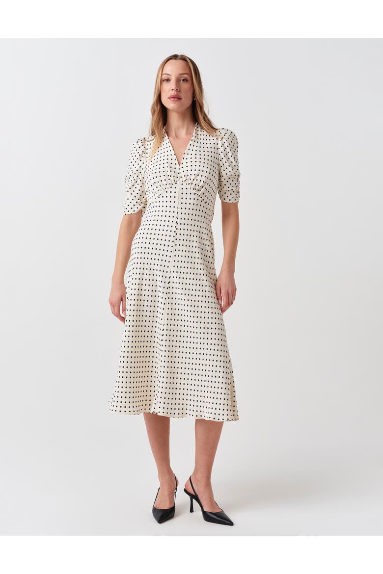 Mia Crepe Polka Dot V-Neck Midi Dress, Alternate, color, Ivory Spot