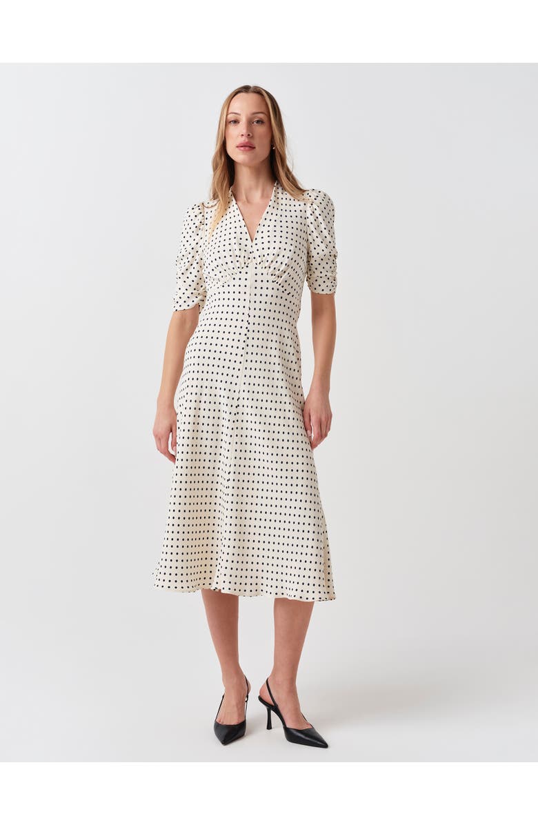 Ghost London Mia Crepe Polka Dot V-Neck Midi Dress, Alternate, color, Ivory Spot