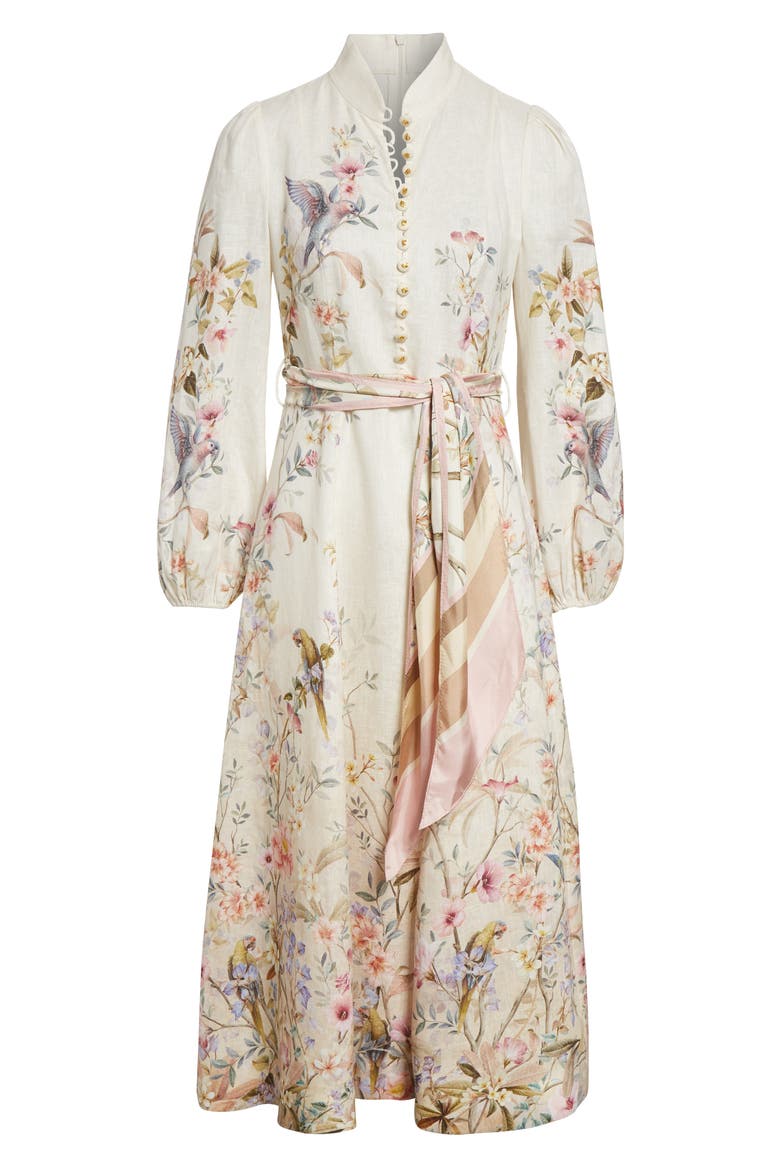 Rebellion Linen Button Midi Dress, Alternate, color, CREAM AVIARY