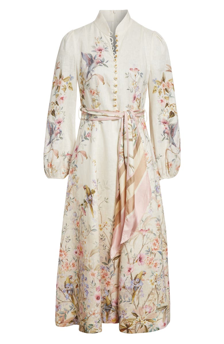 Zimmermann Rebellion Linen Button Midi Dress, Alternate, color, Cream Aviary