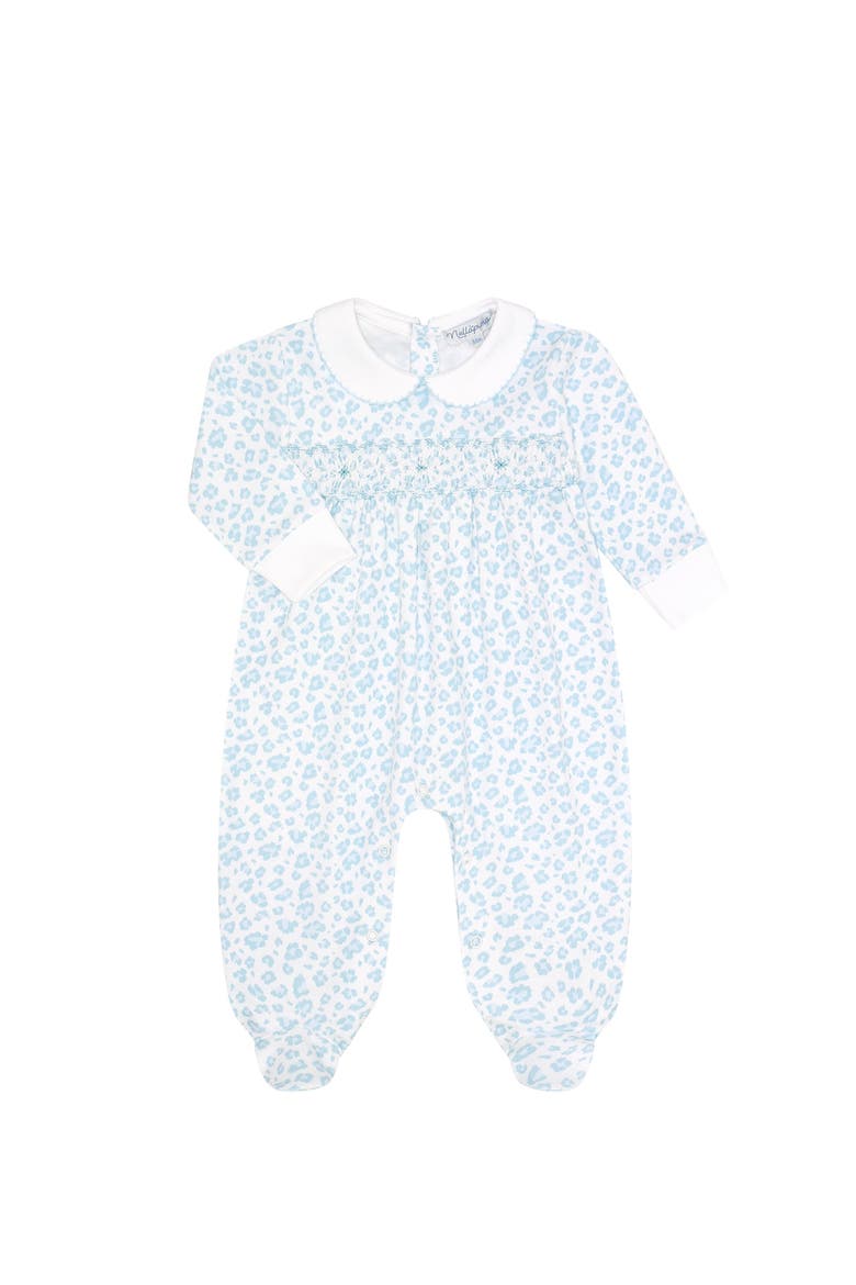 Blue Cheetah Print Smocked Footie - Baby, Main, color, Blue