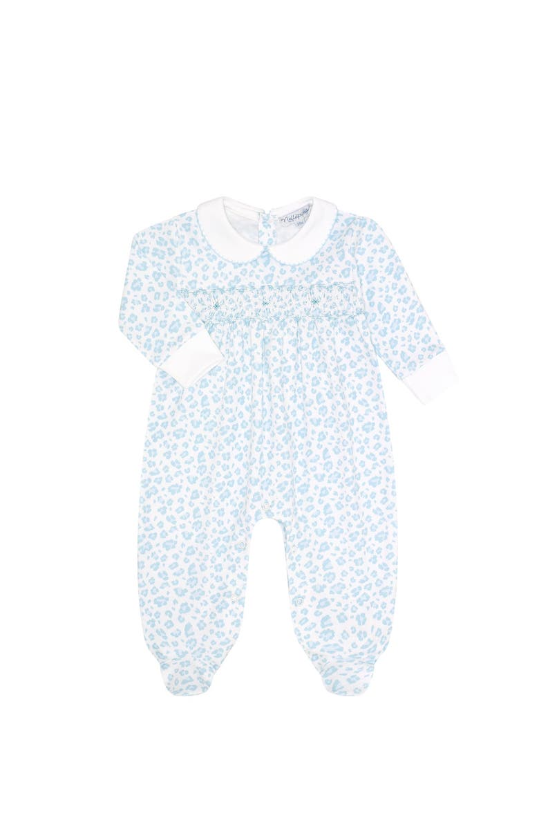 Nellapima Blue Cheetah Print Smocked Footie - Baby, Main, color, Blue