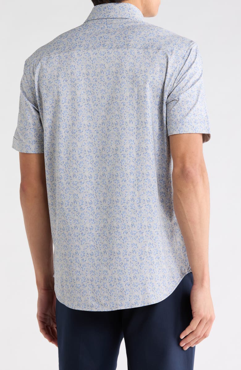 Bugatchi Floral Short Sleeve Stretch Cotton Button-Up Shirt, Alternate, color, Sand