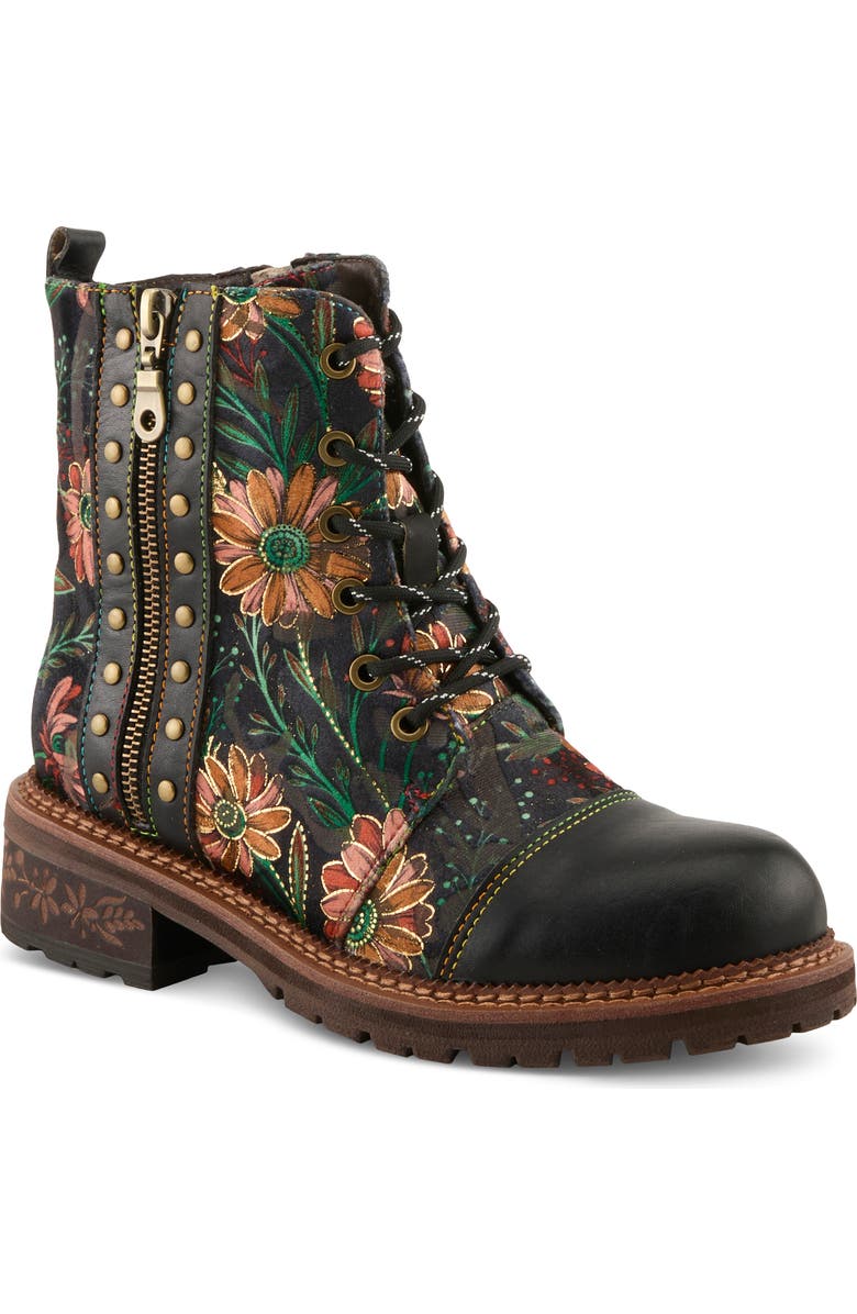 L'Artiste by Spring Step Cordea Floral Lace-Up Boot, Main, color, Black Multi