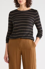 T Tahari Striped Long Sleeve Crewneck Top
