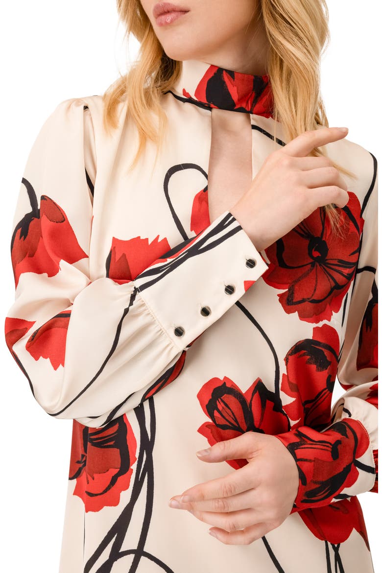 Floral Print Mini Dress with Mock Neck, Alternate, color, Ivory-Red