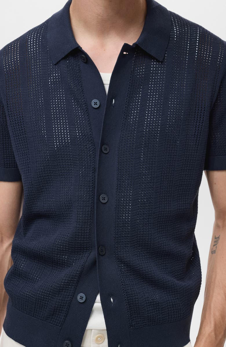MANGO Openwork Knitted Polo, Alternate, color, Navy