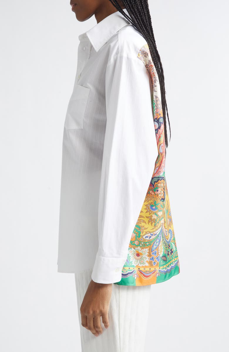 Etro Paisley Print Silk Back Button-Up Shirt, Alternate, color, Print On White Base