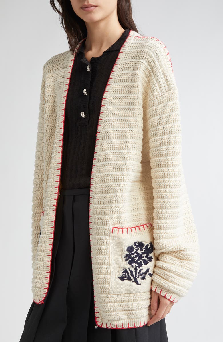EENK Floral Jacquard Cotton & Wool Cardigan, Alternate, color, Cream