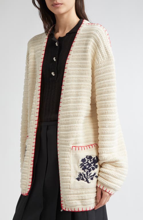 Eenk Floral Jacquard Cotton & Wool Cardigan In White