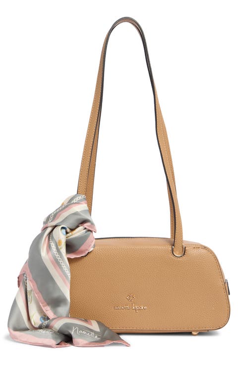 Faux Leather East West Shoulder Bag with Scarf