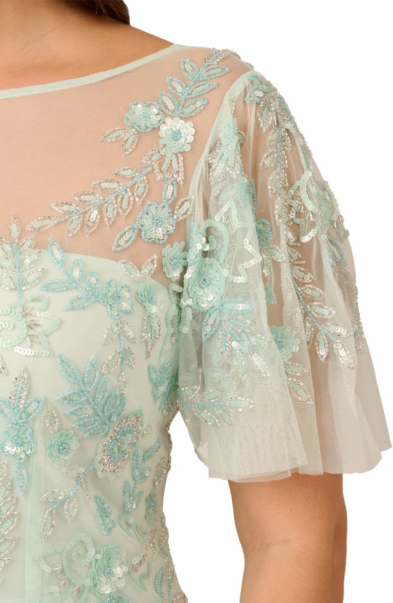 Adrianna Papell Beaded Flutter Sleeve Chiffon Gown, Alternate, color, 