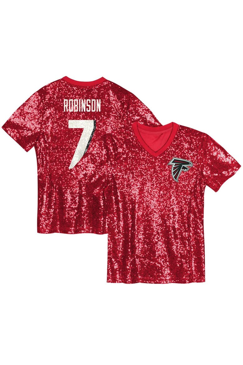 Girls Youth Bijan Robinson Red Atlanta Falcons Sequin V-Neck Fashion Jersey, Alternate, color, Red