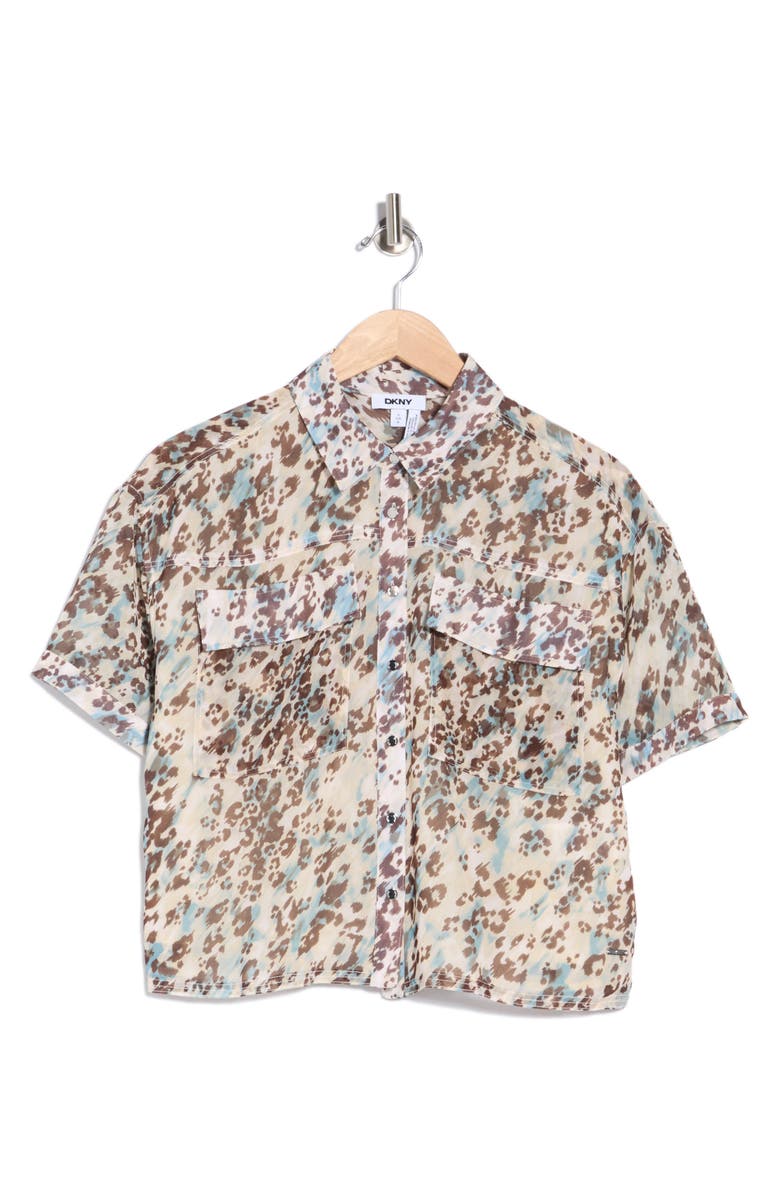 DKNY Washer Camp Shirt, Alternate, color, Mojave/ Cam