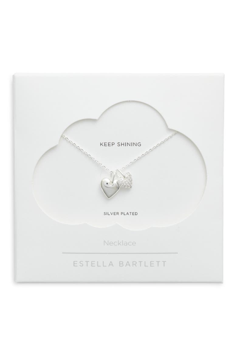 Double Heart Charm Necklace, Main, color, SILVER