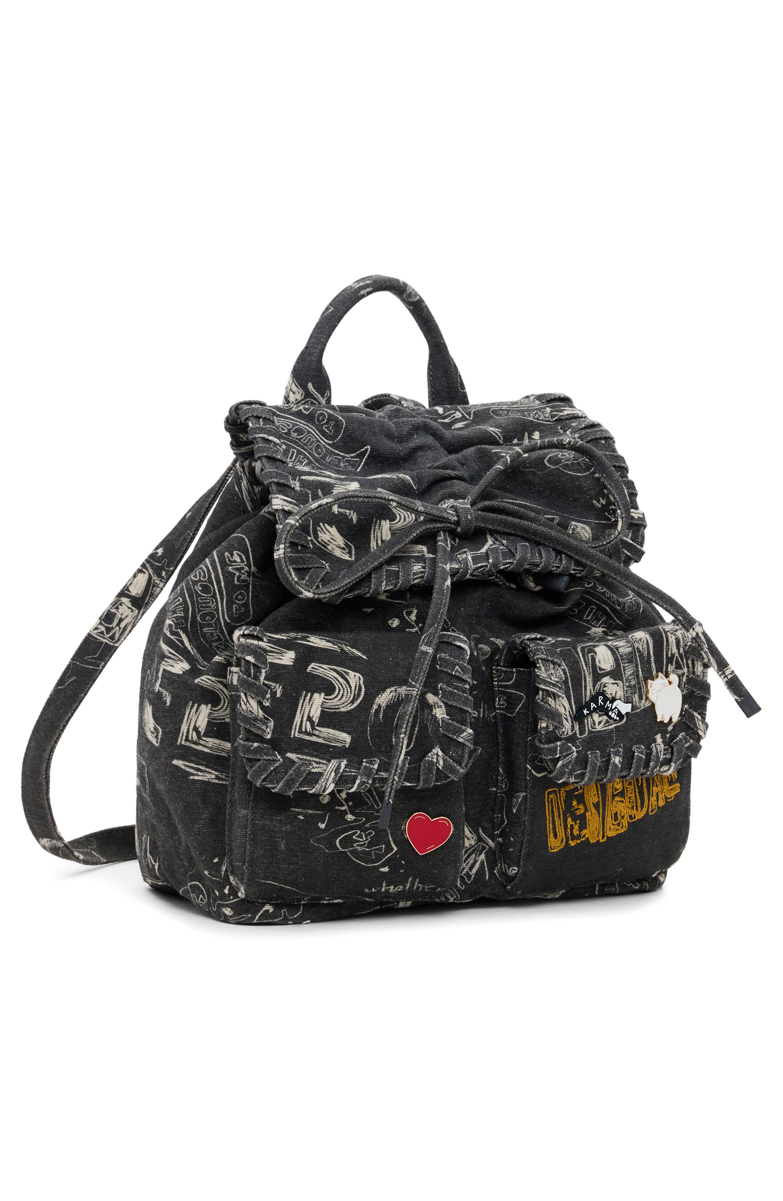Desigual Mixed Media Canvas Backpack, Alternate, color, Black