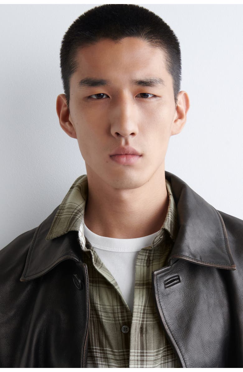 COS Checked Pima Cotton Shirt, Alternate, color, Khaki / Brown / Checked
